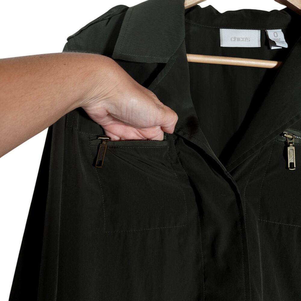 Chicos Utility Jacket 0 Small Green Button Front Coastal Military Chic Casual - Picture 6 of 16